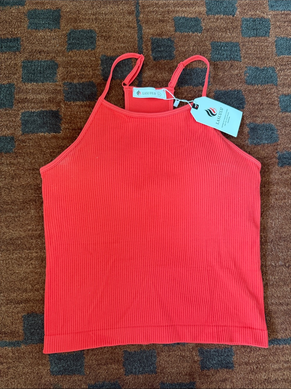 Women's Ribbed Halter Tank Top - Red